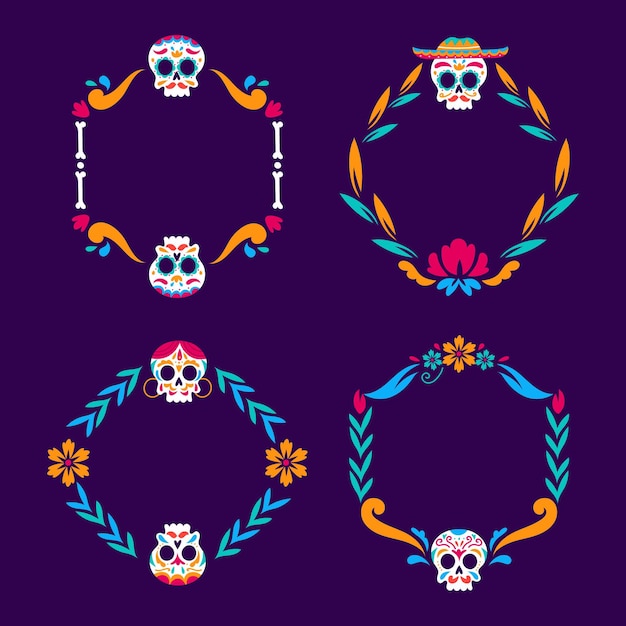 Gratis vector handgetekende dia de muertos frames collectie