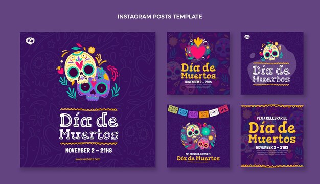 Handgetekende dia de muertos instagram posts collectie