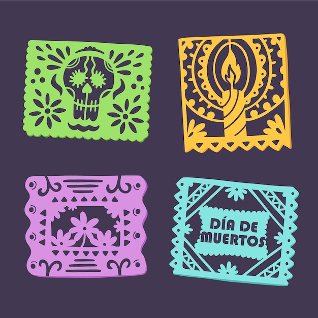 Gratis vector handgetekende dia de muertos picado papiercollectie