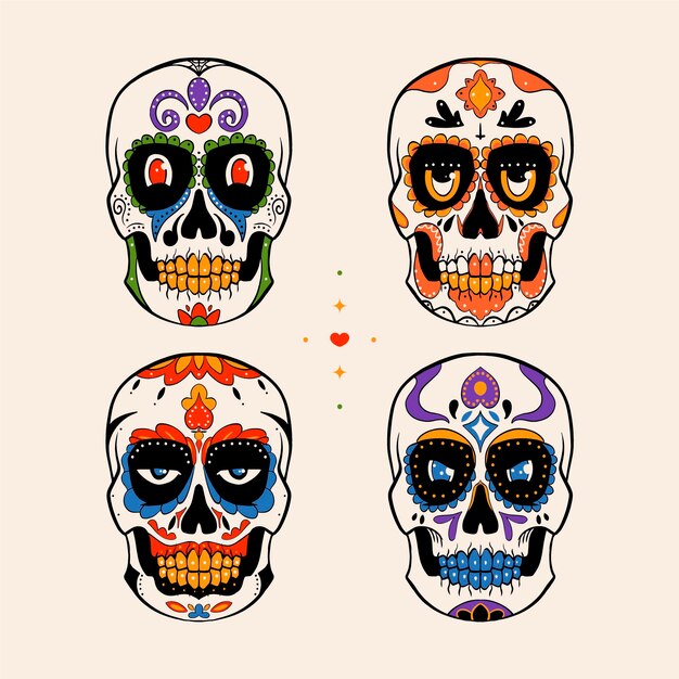 Handgetekende dia de muertos schedels collectie