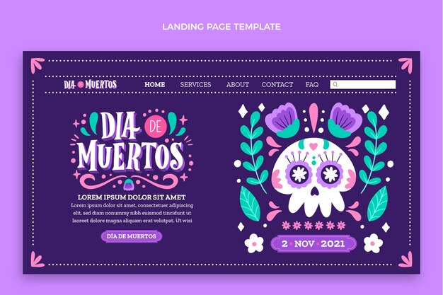 Gratis vector handgetekende dia de muertos-sjabloon voor bestemmingspagina's