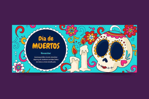 Handgetekende dia de muertos sociale media voorbladsjabloon