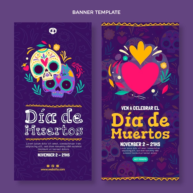 Gratis vector handgetekende dia de muertos verticale banners set