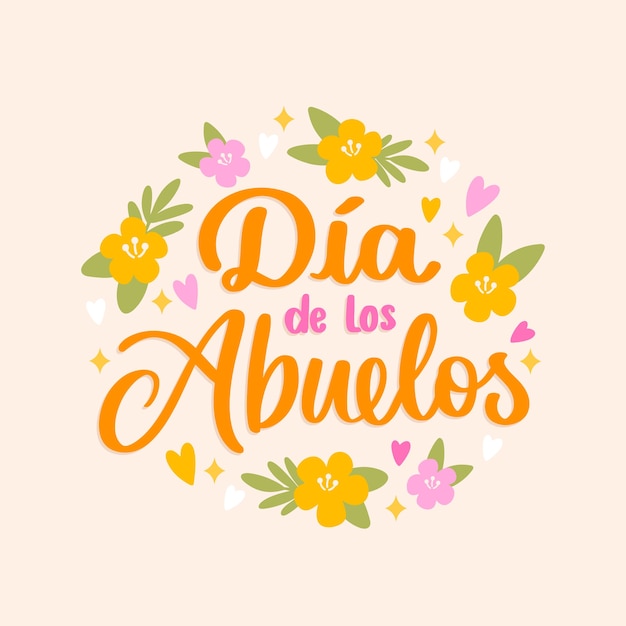 Handgetekende dia del abuelo-letters met bloemen