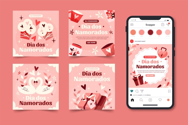 Handgetekende dia dos namorados instagram postverzameling