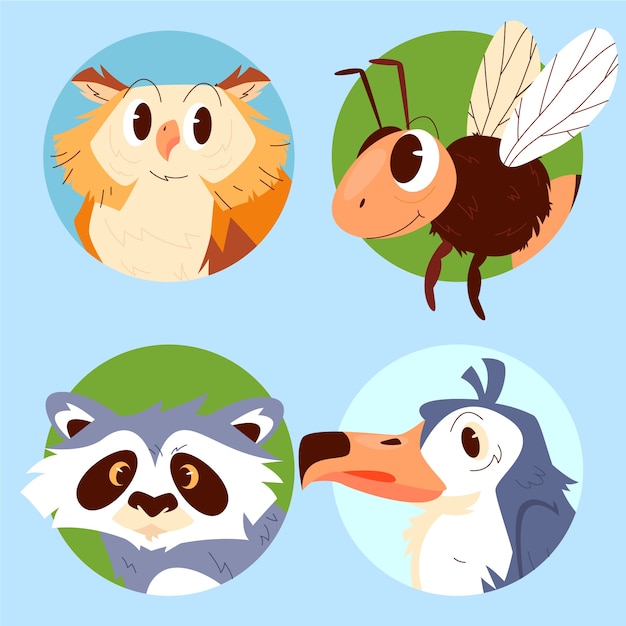 Gratis vector handgetekende dieren avatars element collectie