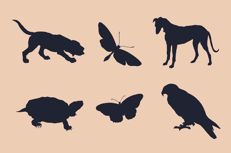 Gratis Vector handgetekende dieren silhouet illustratie