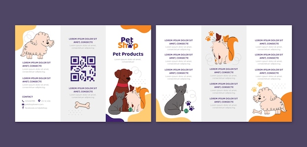 Gratis vector handgetekende dierenwinkel brochure sjabloon