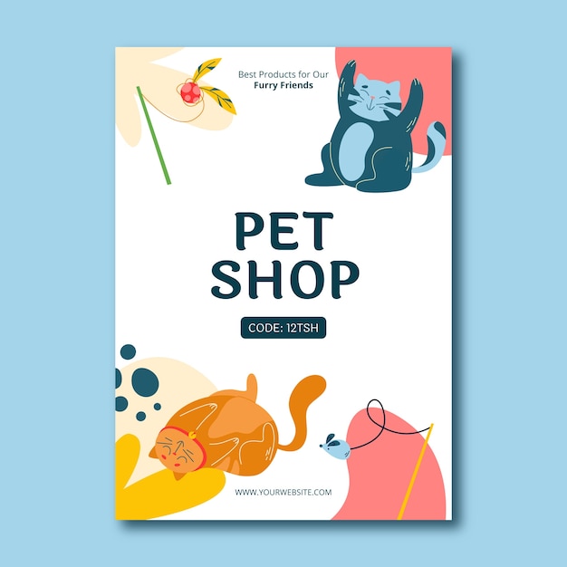 Gratis vector handgetekende dierenwinkel poster sjabloon