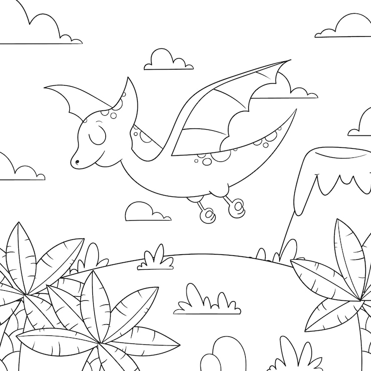 Gratis Vector handgetekende dinosaurus kleurboekillustratie
