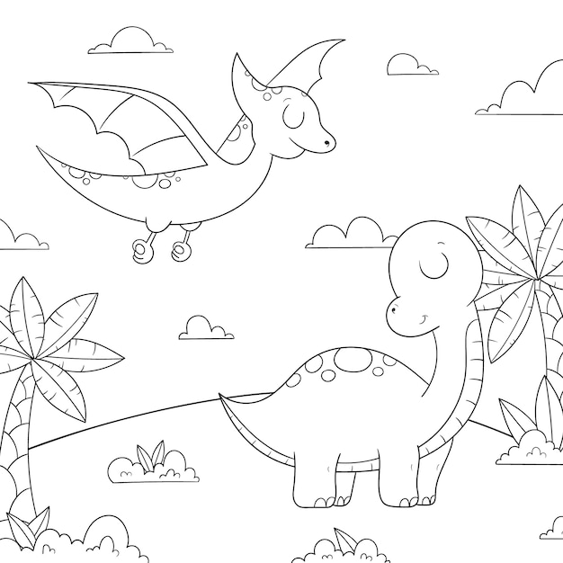 Gratis vector handgetekende dinosaurus kleurboekillustratie