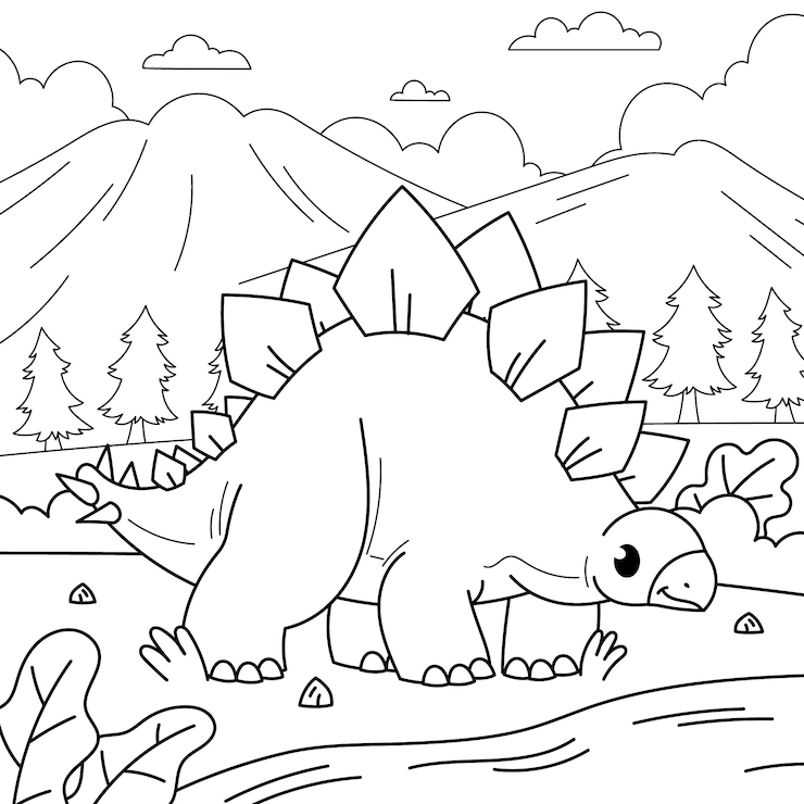 Gratis Vector handgetekende dinosaurus kleurboekillustratie