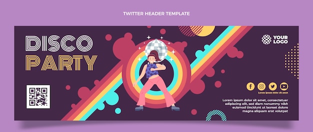 Handgetekende disco party twitter header met regenboog