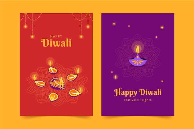 Handgetekende diwali-kaarten set