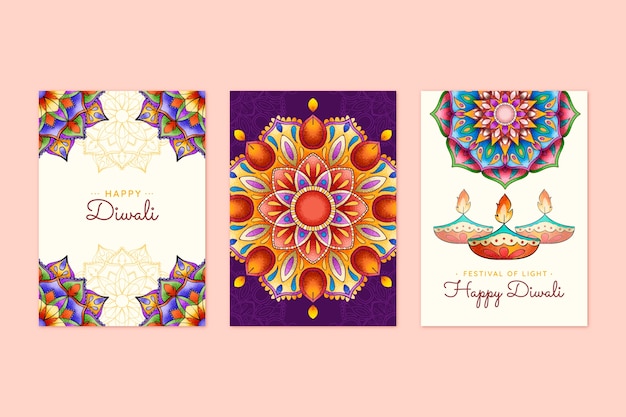 Gratis vector handgetekende diwali-kaartencollectie