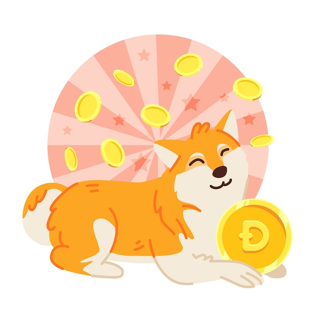 Handgetekende dogecoin-illustratie