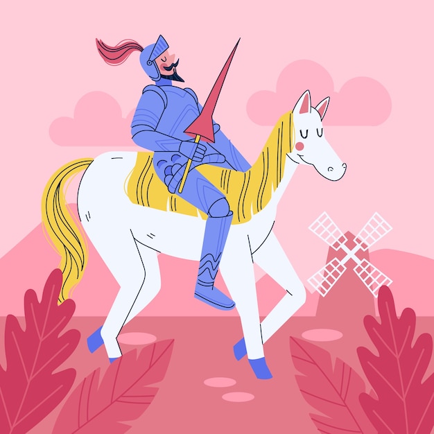 Gratis vector handgetekende don quichot-illustratie