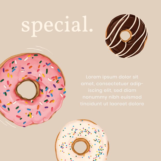 Handgetekende donut Instagram-advertentiesjabloon