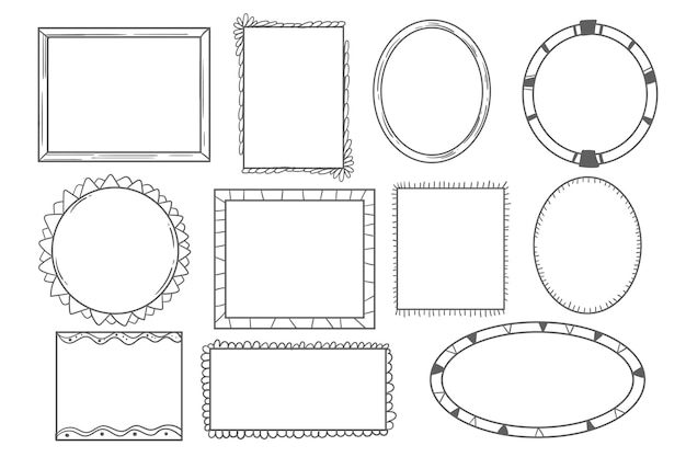 Handgetekende doodle frames-collectie graveren