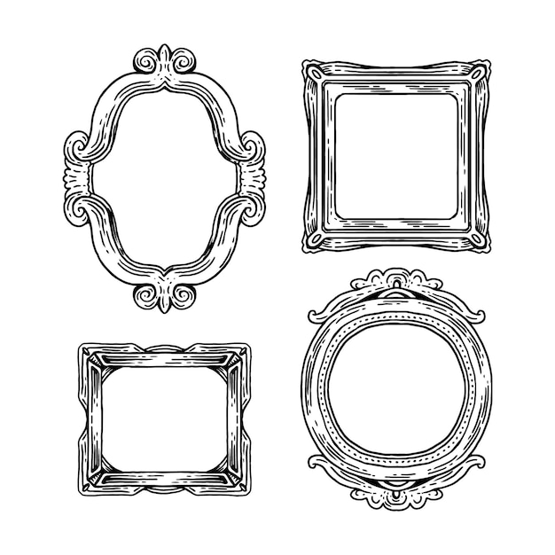 Gratis vector handgetekende doodle frames-collectie graveren