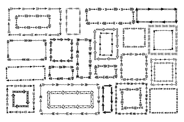 Handgetekende doodle frames-collectie graveren