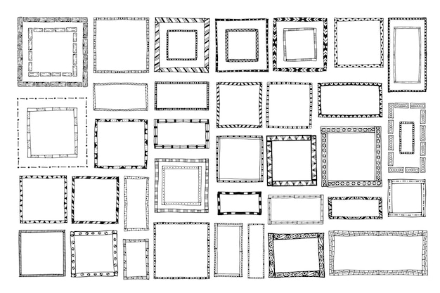 Handgetekende doodle frames-collectie graveren