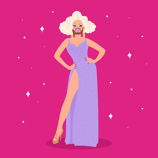 Handgetekende drag queen illustratie