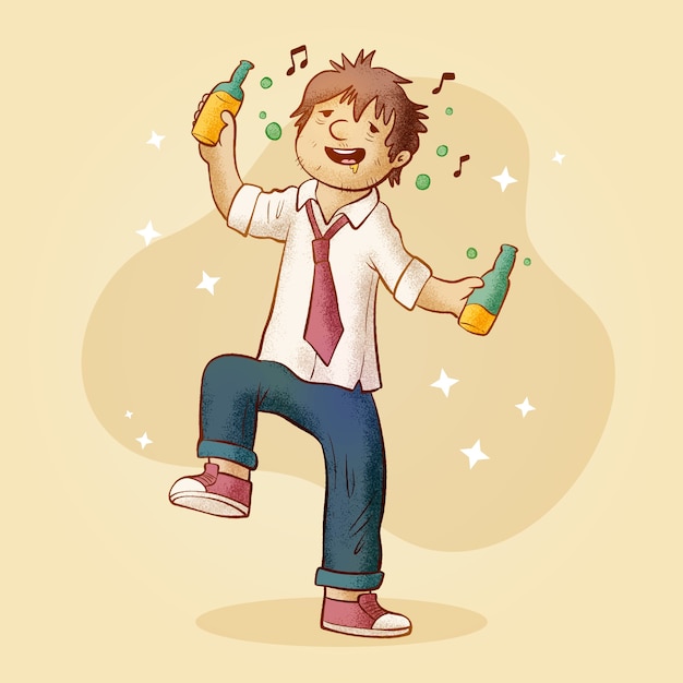 Gratis vector handgetekende dronken cartoon illustratie