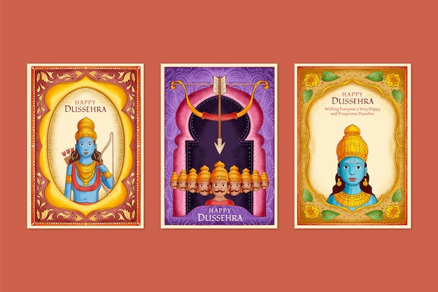 Gratis vector handgetekende dussehra-kaartencollectie