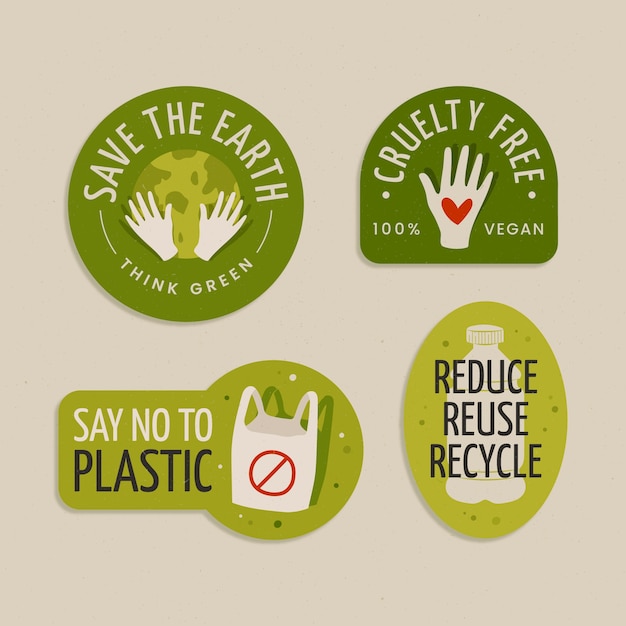 Gratis vector handgetekende ecologie badge set