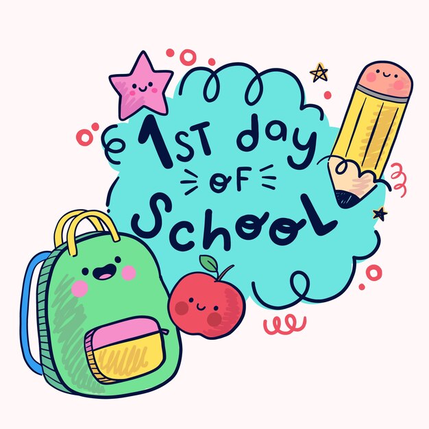 Handgetekende eerste schooldag illustratie