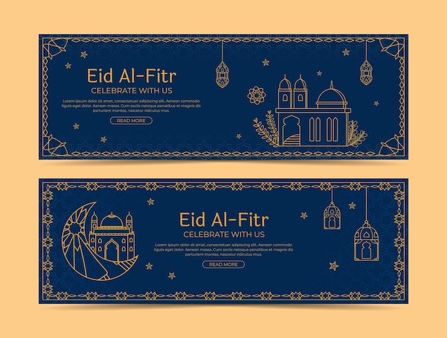 Gratis vector handgetekende eid al-fitr horizontale banners pack