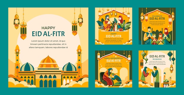 Gratis vector handgetekende eid al-fitr instagram posts collectie