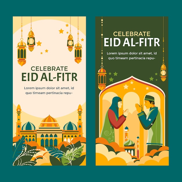 Gratis vector handgetekende eid al-fitr verticale banners pack