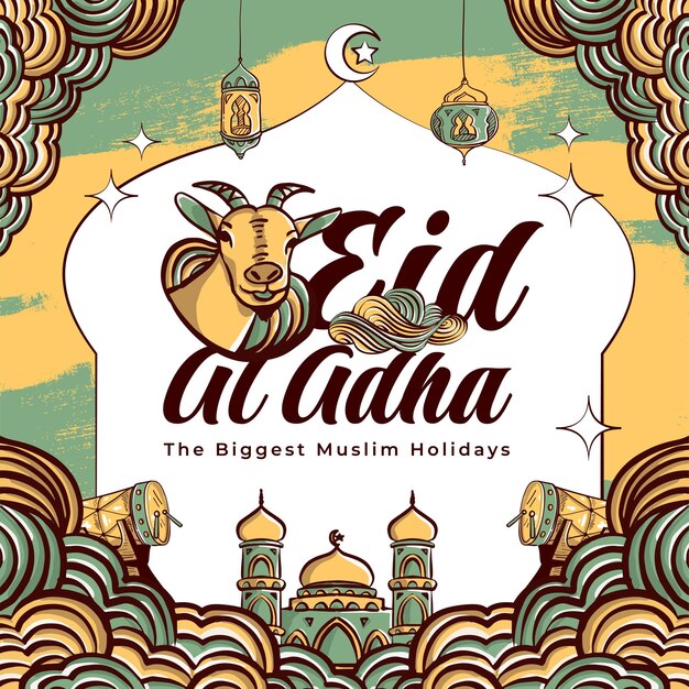 Handgetekende Eid Aladha Illustratie Achtergrond