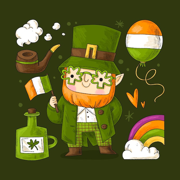 Gratis vector handgetekende elementencollectie voor de viering van st patrick's day