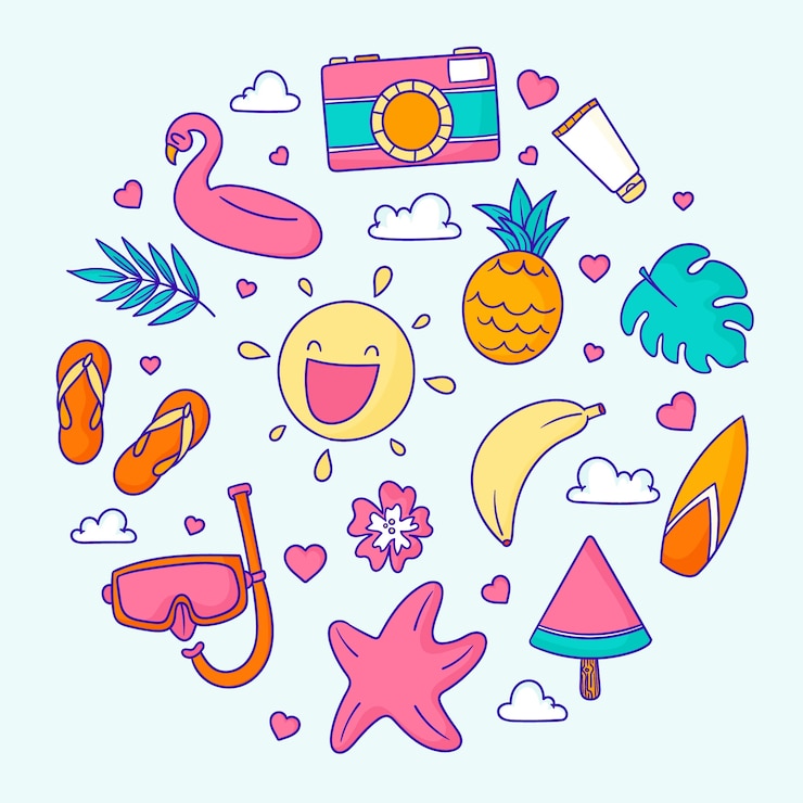 Gratis Vector handgetekende elementencollectie voor de zomer
