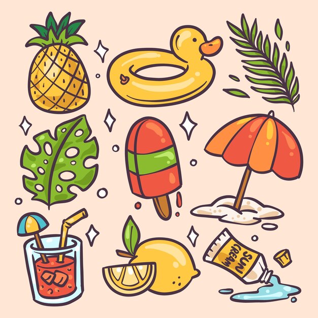 Handgetekende elementencollectie voor het zomerseizoen
