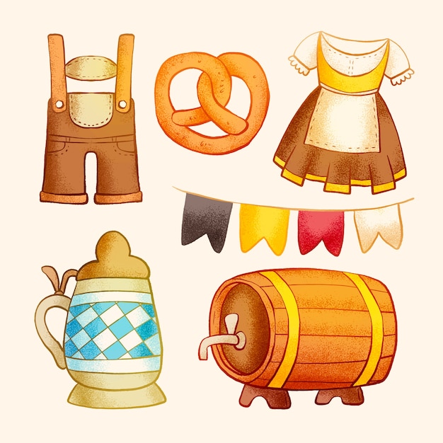 Gratis vector handgetekende elementencollectie voor oktoberfest bierfestivalviering