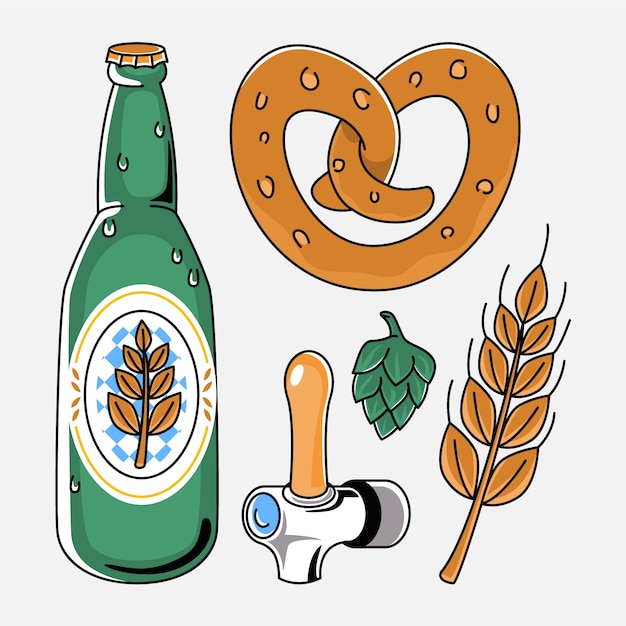 Handgetekende elementencollectie voor oktoberfest bierfestivalviering