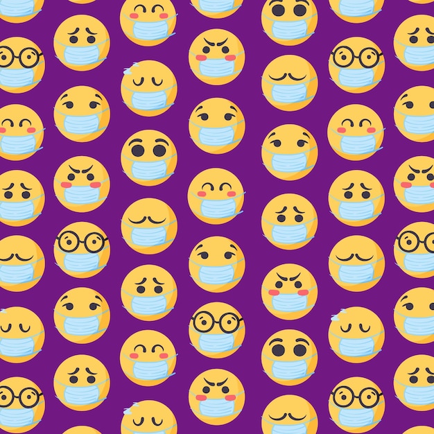 Handgetekende emoji met gezichtsmaskerpatroon