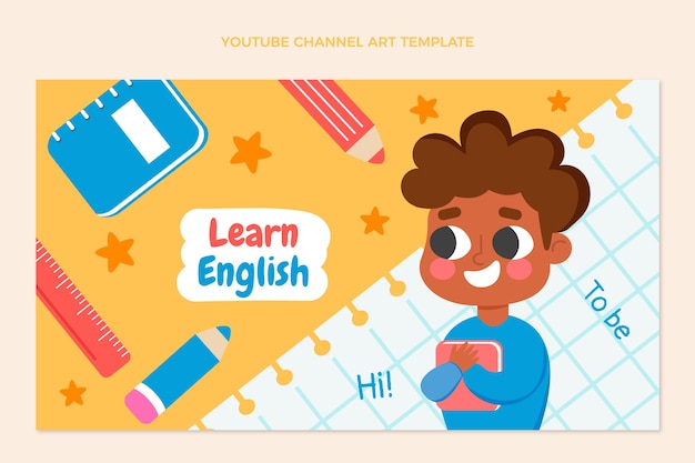 Gratis vector handgetekende engelse lessen youtube-kanaalkunst