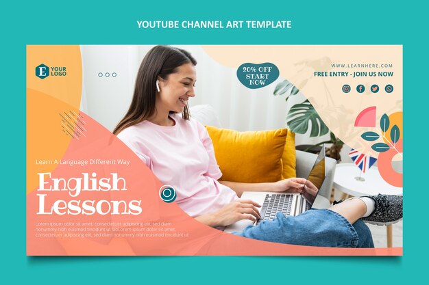 Handgetekende Engelse lessen YouTube-kanaalkunstsjabloon