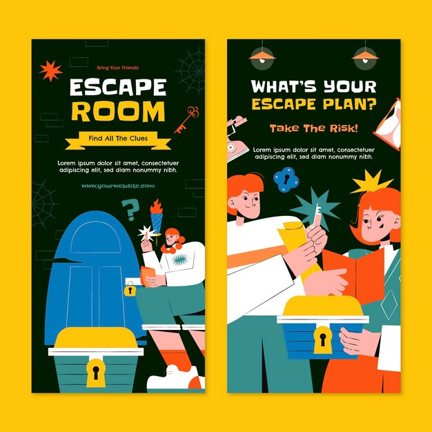 Handgetekende escape room verticale banner