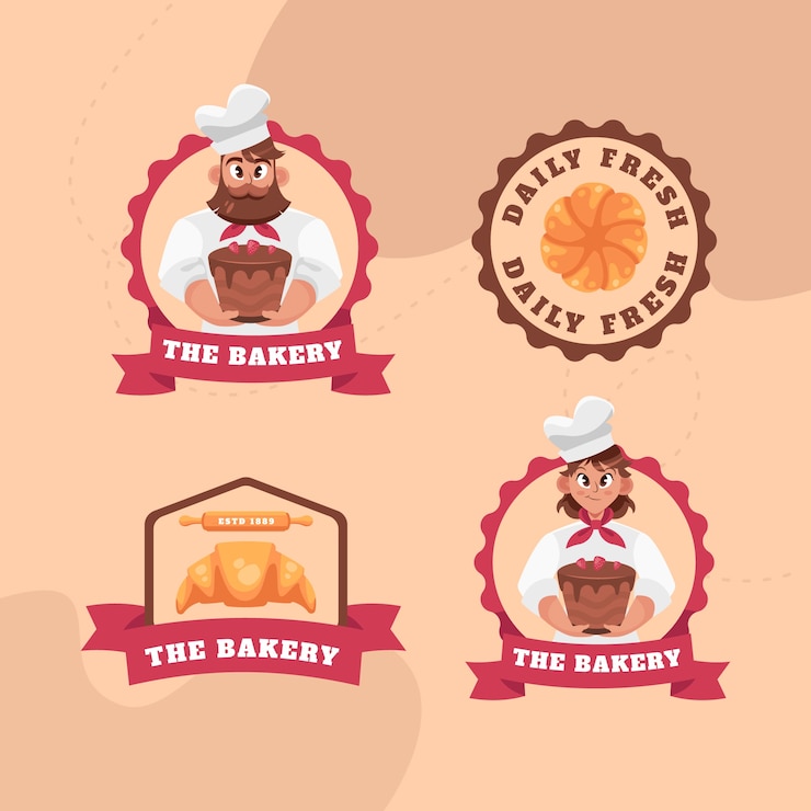 Gratis Vector handgetekende etiketten voor bakkerijen