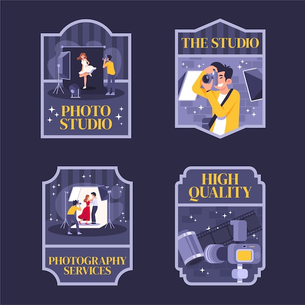 Gratis vector handgetekende etiketten voor fotostudio's