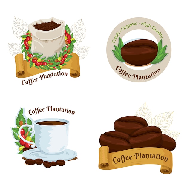 Gratis vector handgetekende etiketten voor koffieplantages