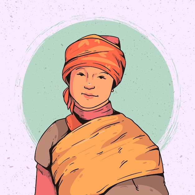 Handgetekende etnische schoonheidsillustratie met vrouw