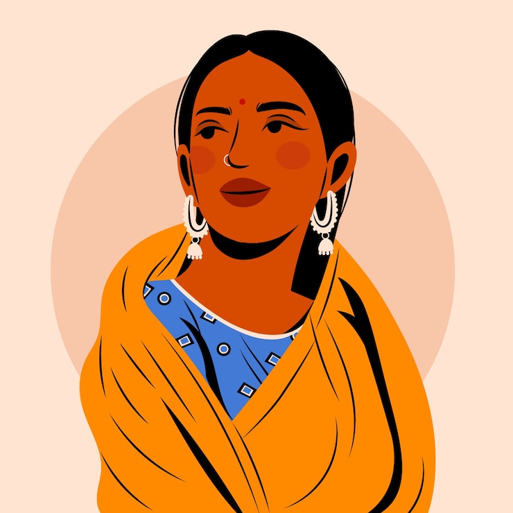 Gratis Vector handgetekende etnische schoonheidsillustratie met vrouw