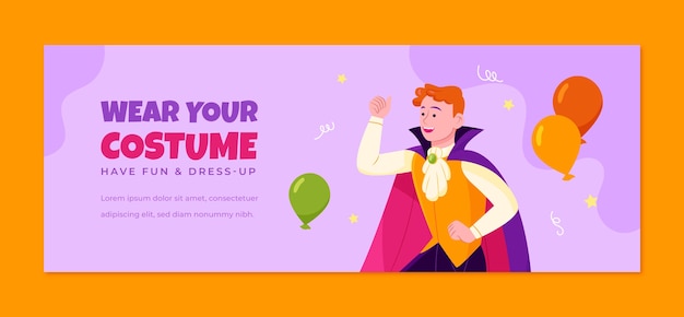 Gratis vector handgetekende facebook-cover voor kostuumfeest